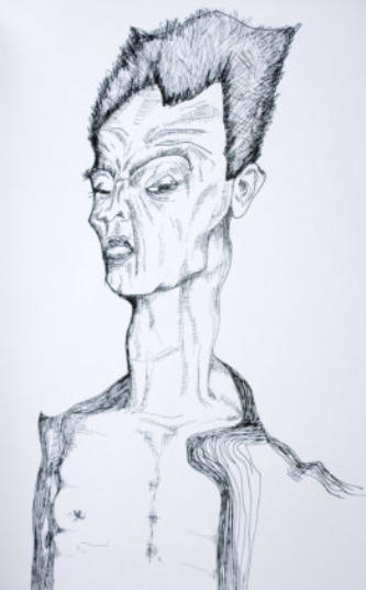 variation nach egon schiele, tuschezeichnung